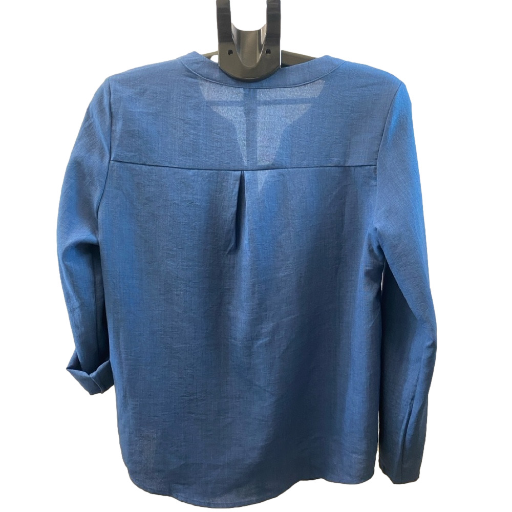 SHEIN Blue V-Neck Button Front Roll-Sleeve Blouse, Size M - Picture 4 of 8